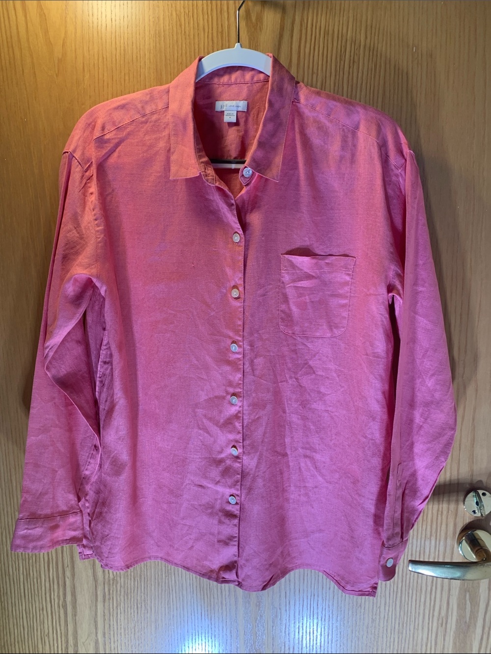 J. Jill 100% Linen Coral Button-Down Linen Shirt -Size M